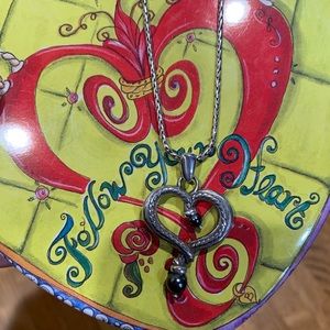 Brighton 18” necklace with heart and black pearls earring set to match with case